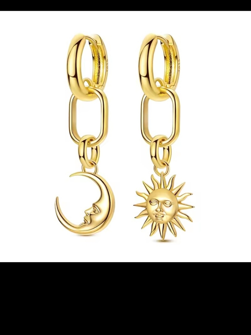 Sterling Silver Gold Sun and Moon Drop Hoop
